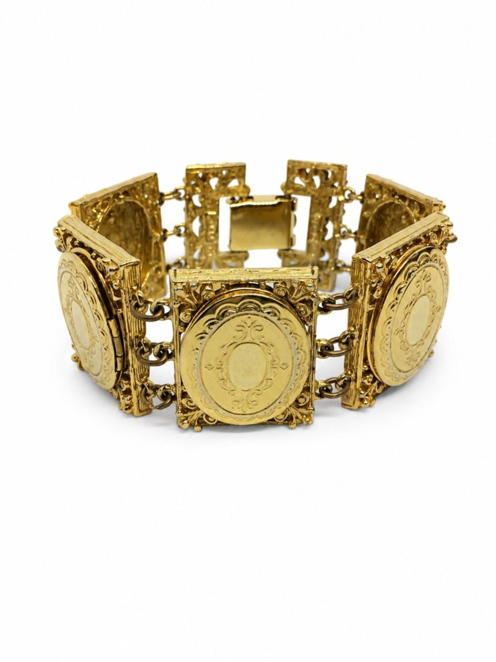 VINTAGE ART LOCKET Bracelet Arthur Pepper Gold Tone Bracelet Victorian Revival